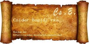 Csider Boglárka névjegykártya